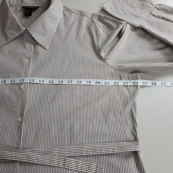 Ashley Stewart Tan Vertical Stripe Sash Tie Button-down Shirt - Picture 6 of 15